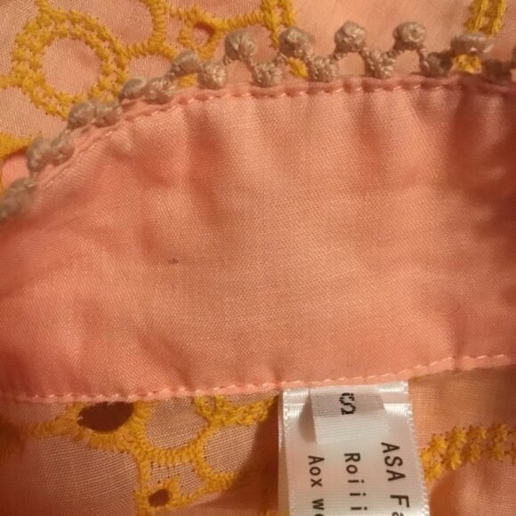 Vintage Orange Eyelet Button Down Cottage core Lace Details long Sleeve Dress S - Picture 15 of 15